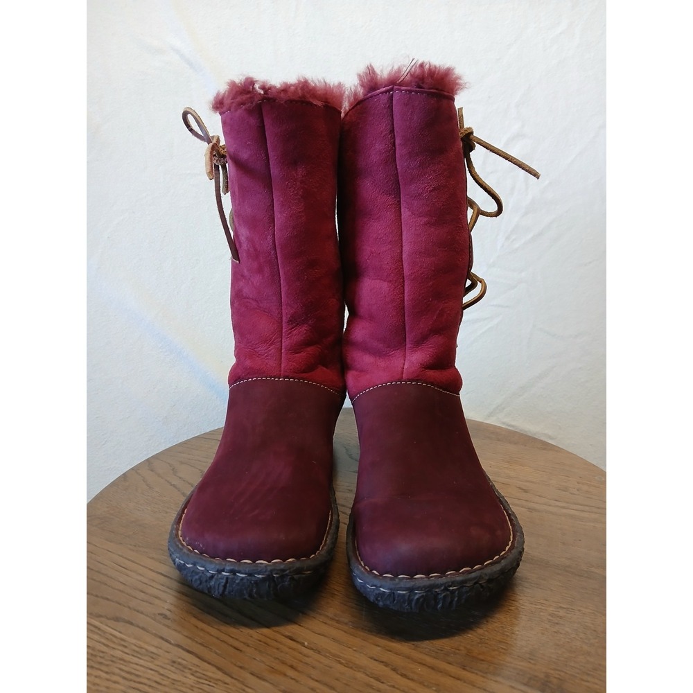 Børn Red  Suede Leather Fur Lined Laced Snow Winter Boots 7/38